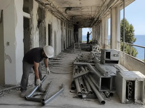 Removing pipework in a hotel renovation